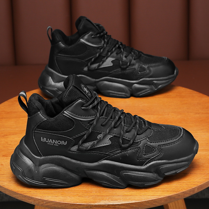 Breathable Men's High-Top Sports Shoes: Versatile 2024 Trend, Black, Height-Enhancing, Free Shipping d907