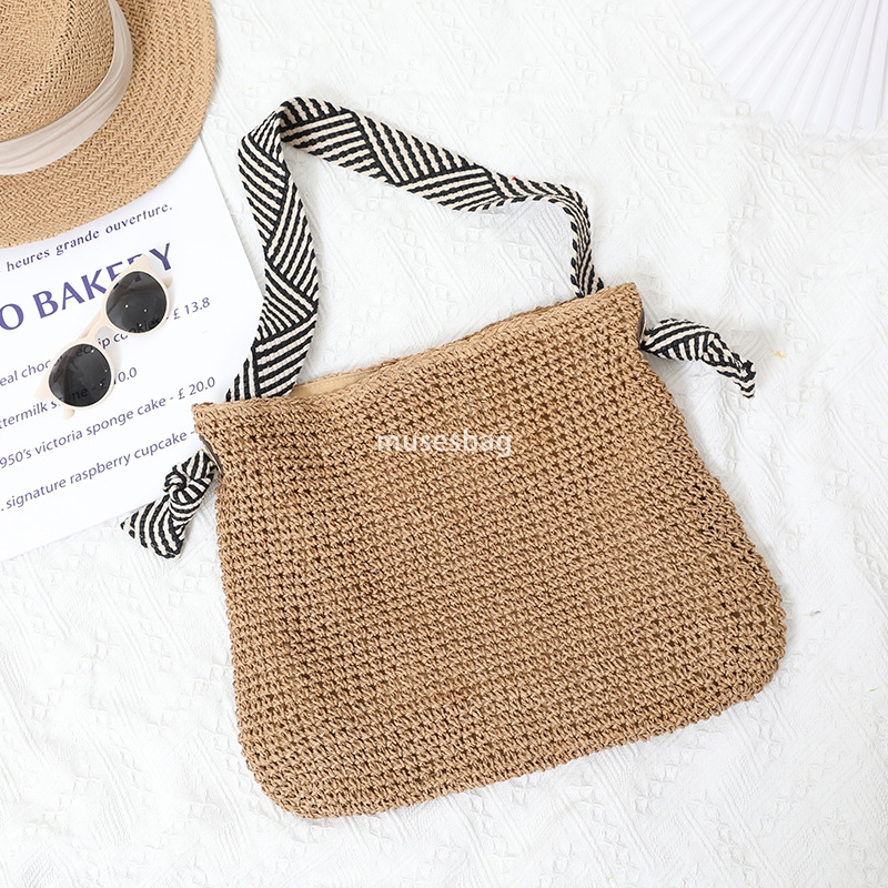 Designer Women's High Quality Retro Large Capacity Korean Wind Instagram Navy Wind Straw Woven Bag Handmade One Shoulder Practical Versatile Vaca