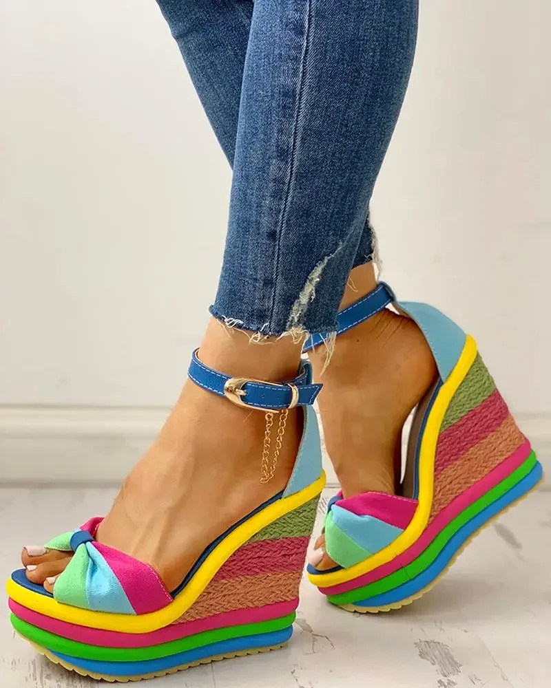 Sandals Womens Muffin Wedge High Multi Color Combination Work Colorful Roman Heels Espadrilles 240620