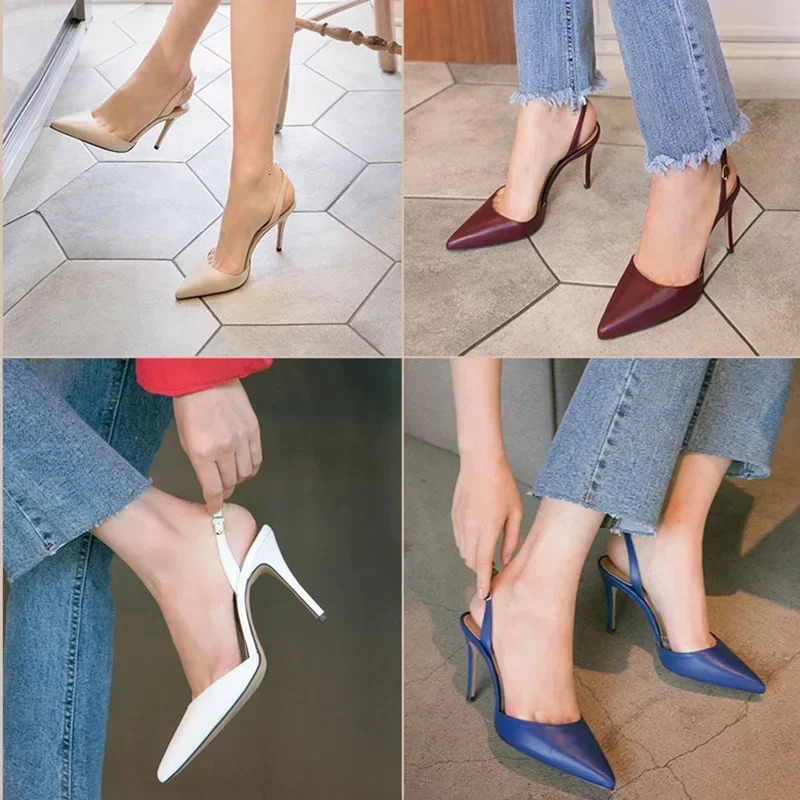 6cm Fashion Sandals Pointed Toe High Heels Ankle Wrap White Ladies Dress Women Shoes 40 41 240620