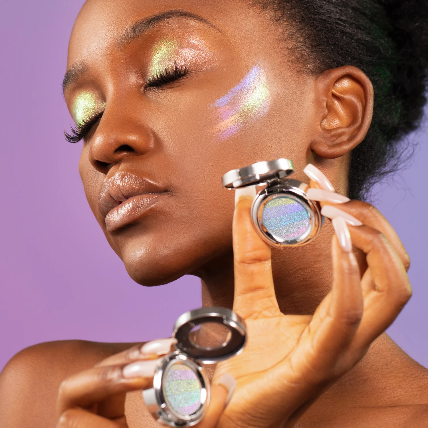 CHARMACY Rainbow Duochrome Highligter 5 Colors Shimmer Multichrome Long-lasting Eye Shadow Cosmetic Makeup for Women 240620