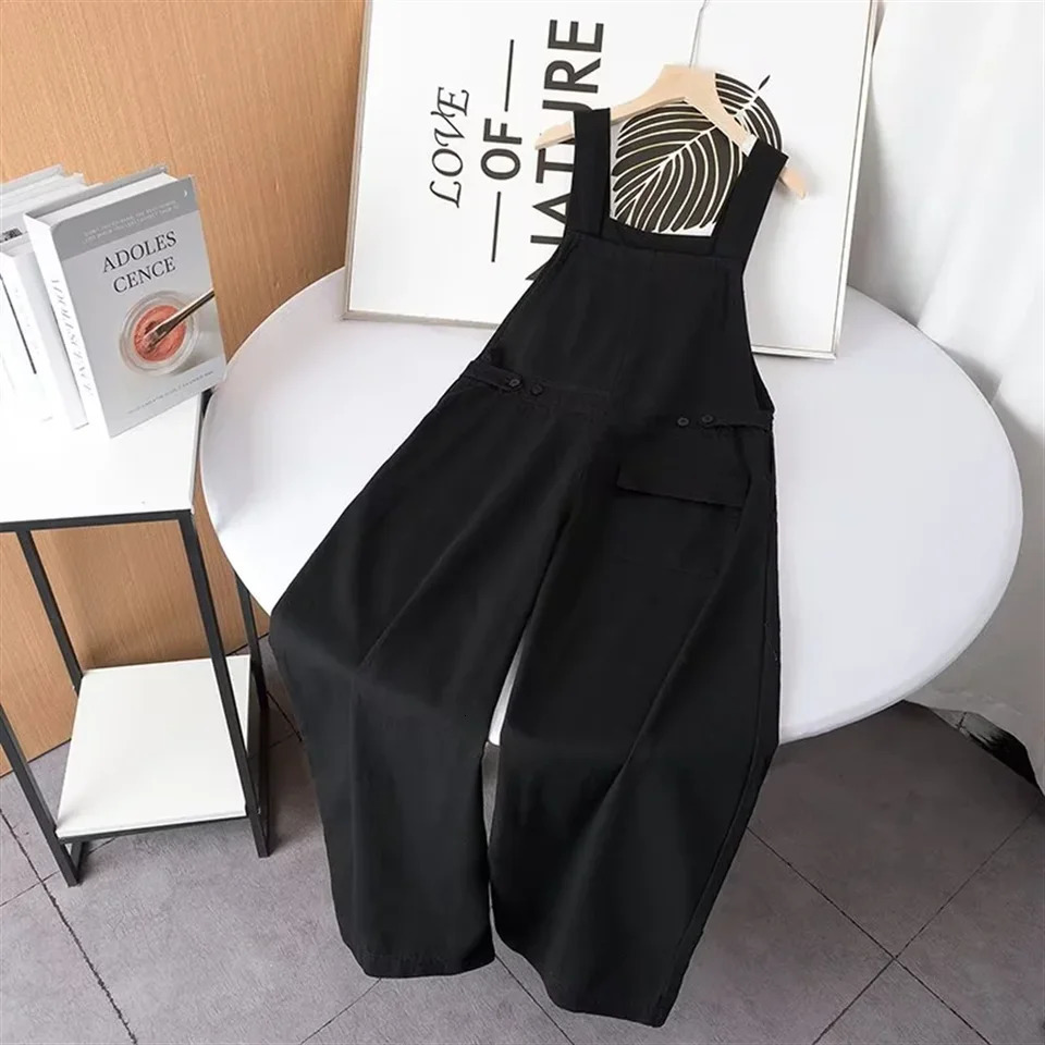 Cos Lris Spring Product Womens casual versatile wide leg suspender high waisted black jumpsuit 240618