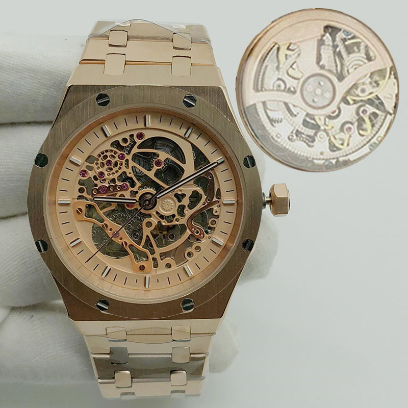 watch men designer watch manual wind skeleton watches classic 41mm all stainless steel bracelet watches sapphire superluminova men strap box