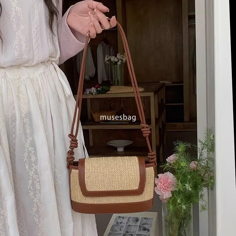 Fashionable women's designer retro multifunctional summer woven straw bag beach vacation beach bag high-end single shoulder diagonal cross small 
