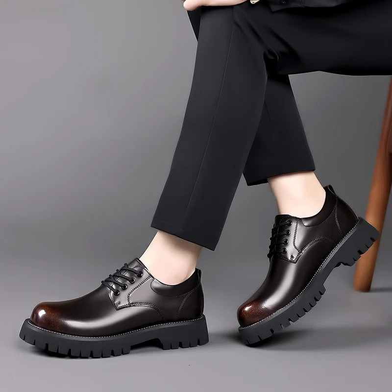 Spring Outdoor Mens Leather Shoes Platform Oxfords Male Derby Shoes Casual Sneakers Mens Lace Up Thick Soled Formal Dress Shoes 240621
