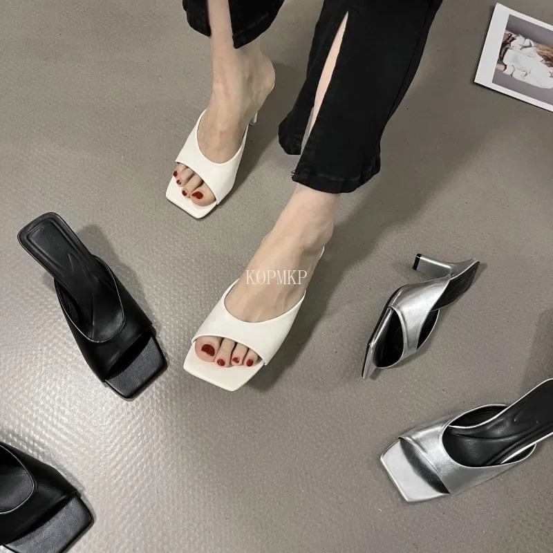 2024 New Fashion Summer Women Sandals Square Toe Ladies Heel Mules Sexy High Heels Sandal Slippers Female Designer Woman Shoes 240705