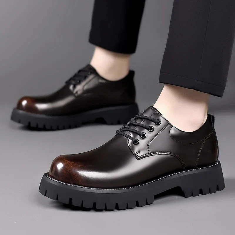 Spring Outdoor Mens Leather Shoes Platform Oxfords Male Derby Shoes Casual Sneakers Mens Lace Up Thick Soled Formal Dress Shoes 240621