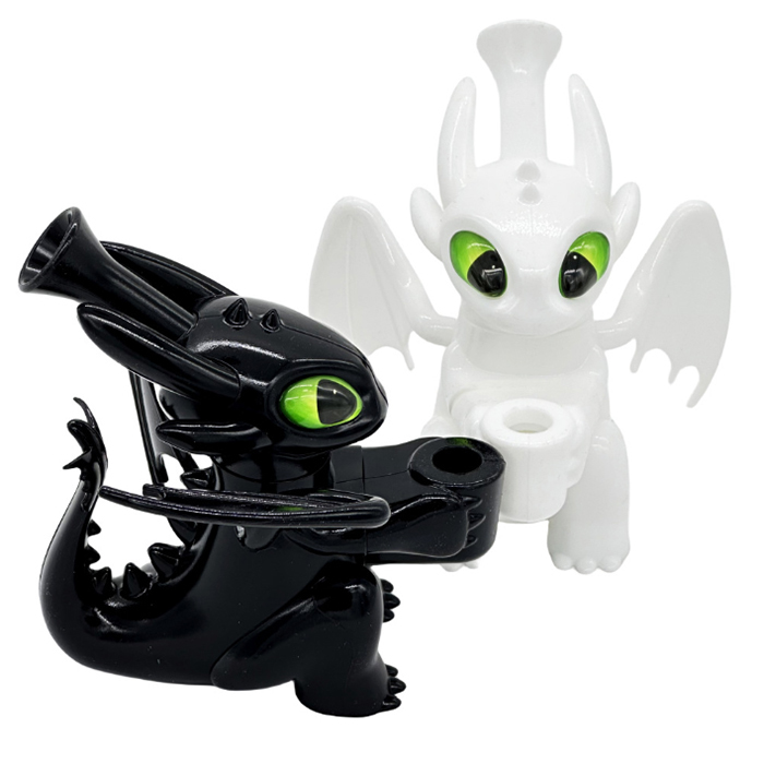 New Cartoon Cute Shaped Smoke Pot 5.5 Inch Dragon Shape Hookah Black And White Night Fury Dragon Silicone Bongs With 14mm Glass Bowl Dab Rig For Smoking Accessories