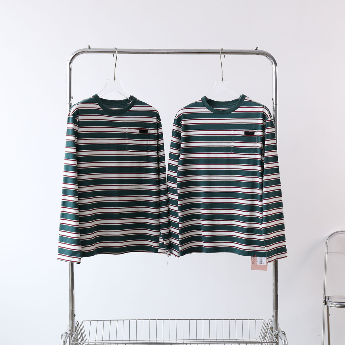 Unisex Round-Neck Striped Long-Sleeved T-Shirt For Summer Loose Mid-Length Couple Sun Protection Bottoming Top