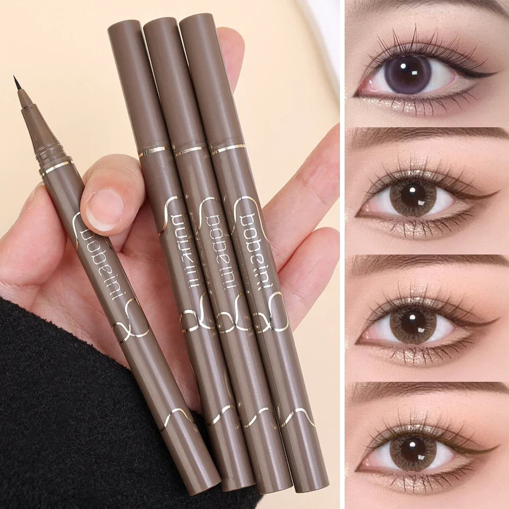 Waterproof Quick Dry Liquid Eyeliner Pen Ultra-fine Matte Black Brown Lasting Lying Silkworm Eyeliner Pencil Beauty Eyes Makeup 240620