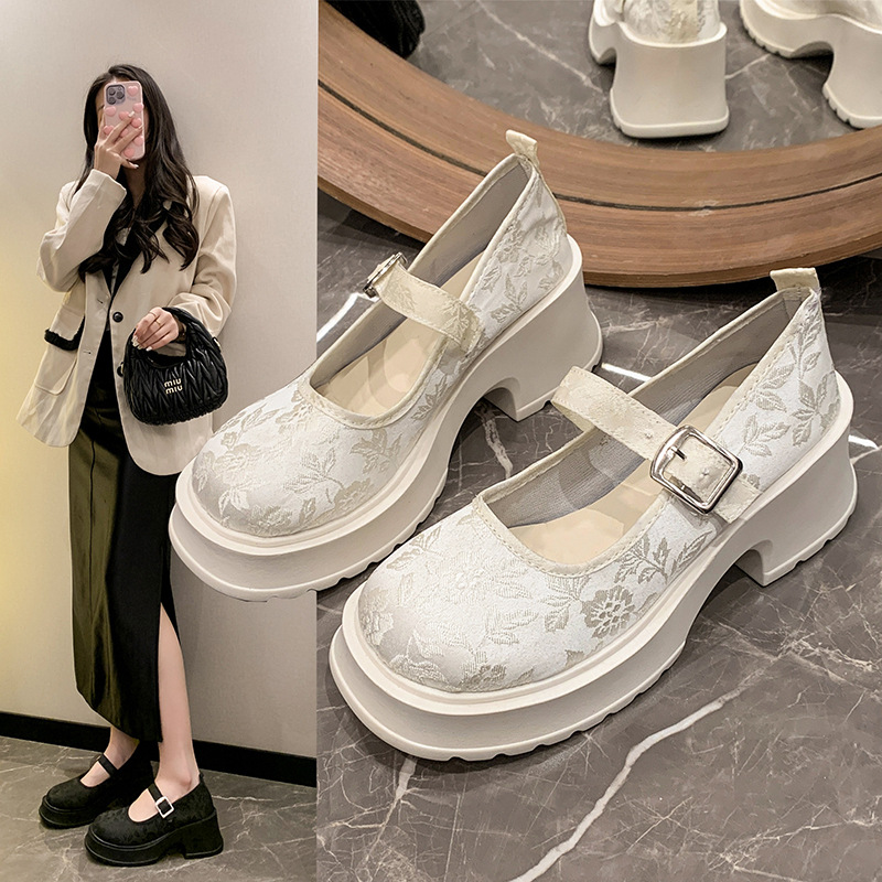 Vintage thick sole everything fashion chunky heel shoes 2024 new summer shallow cut buckle Mary Jane shoes women