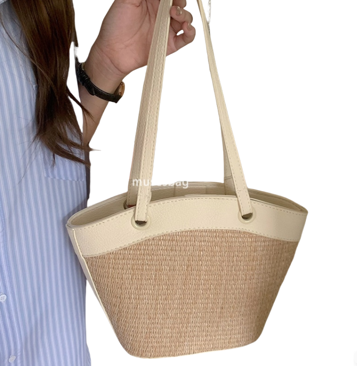 French Women Fashion Retro Large Capacity Vacation Beach Style Leisure and Western Style Versatile Vegetable Basket Single Shoulder Bag Fashion Woven 