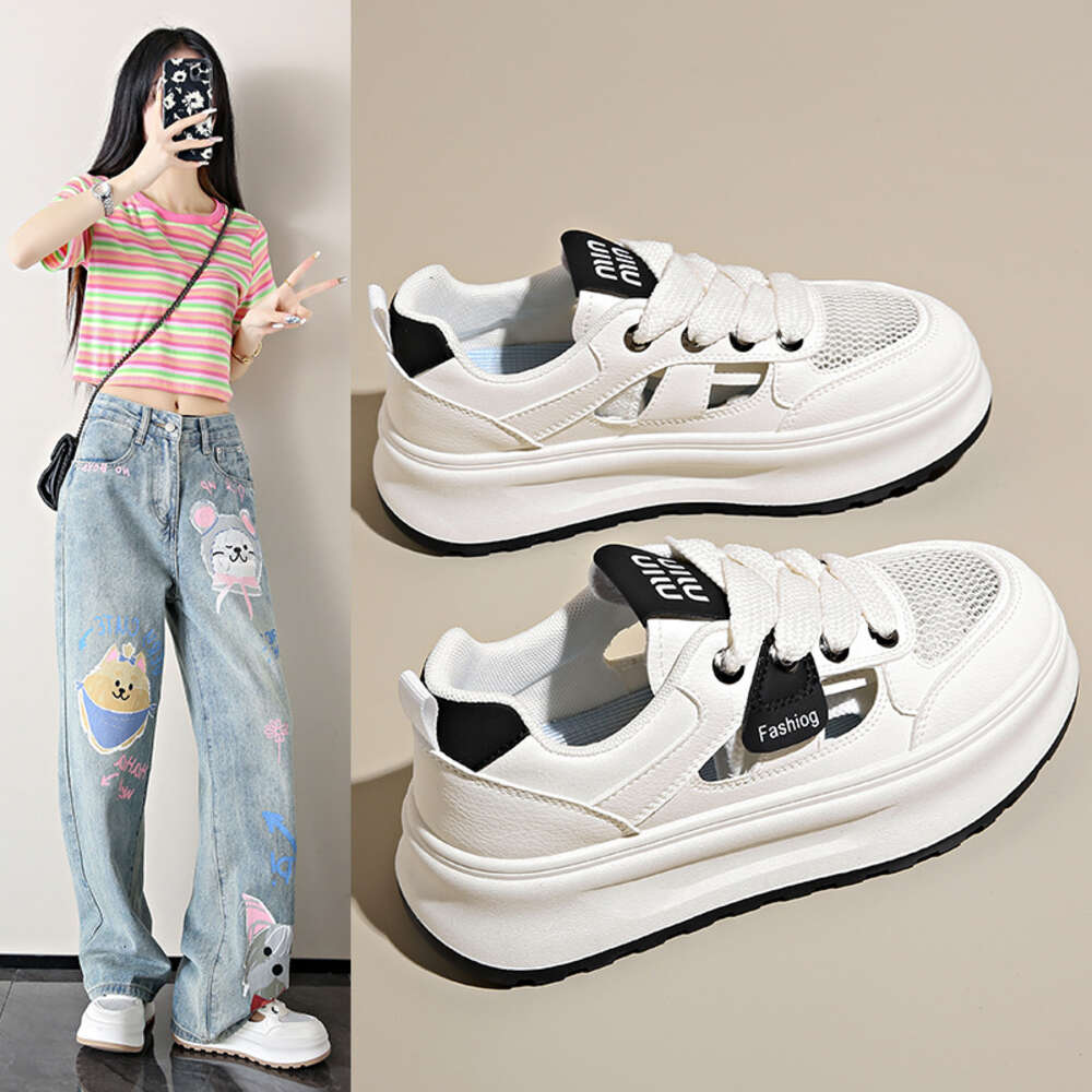 Ddmyoutdoor Summer New Instagram Korean Edition Hollow Small White Female Students Thick Sole Versatile Casual Sports Board Shoes XT
