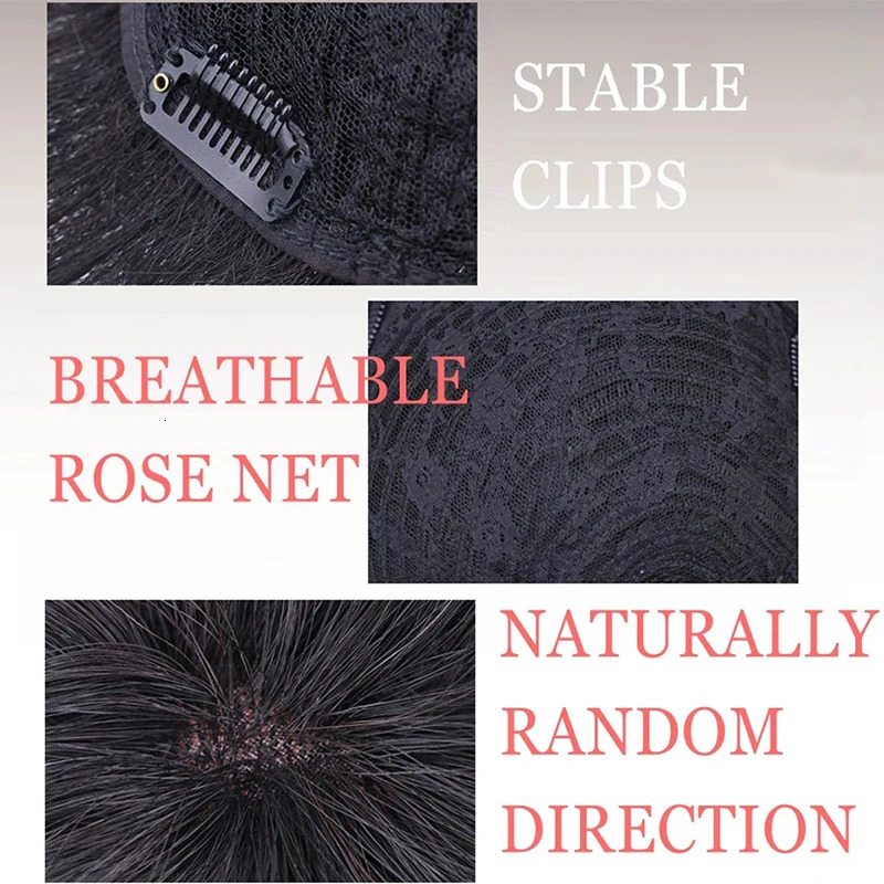 Mens Natural Black Short Wigs Straight Wig Hair Clip-on Toupee Hair Men The Top of The Head Wigs Replacement Wigs 240621