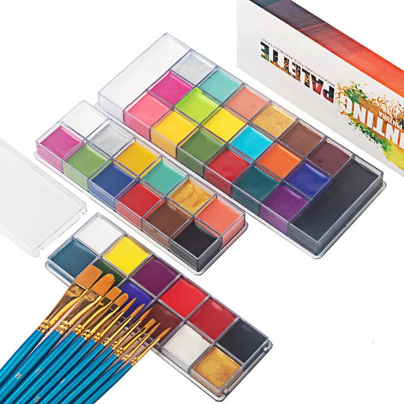 Paint Body Makeup Halloween Face Body Art 12/20 Colors Painting Kit with Brushes Safe Ingredient Available for Kid and Adult 240625