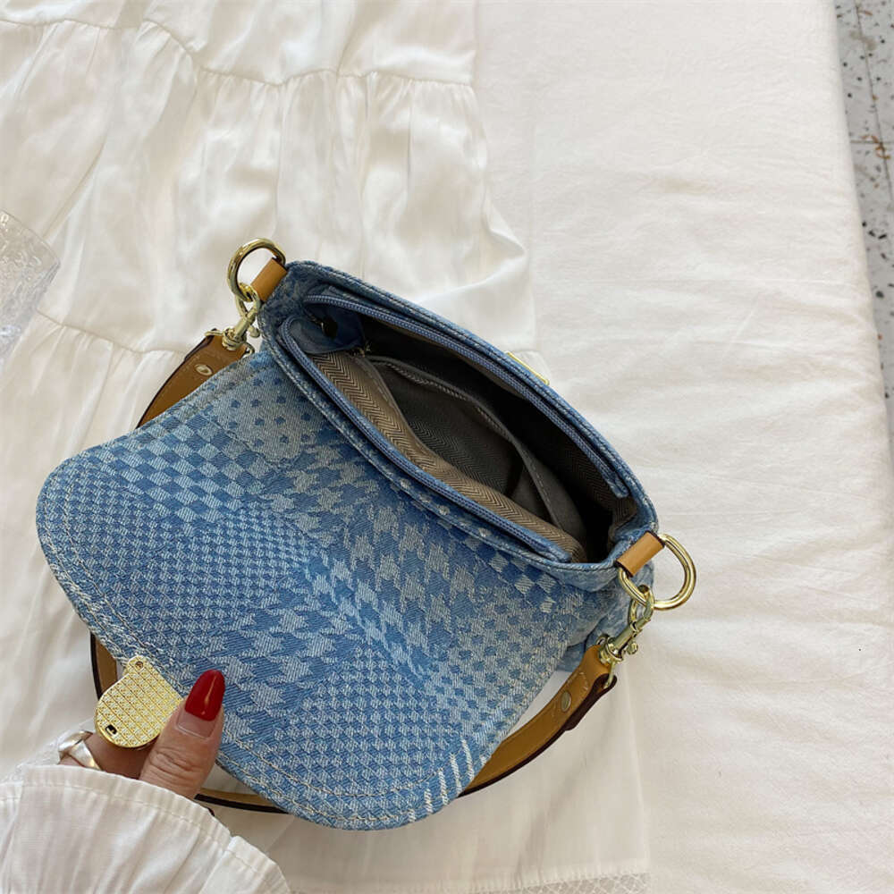Jeans Designer Vintage Houndstooth Pattern Women 's Shoulder Flap Zipper Denim Handbag Underarm Bag Shopper Tote H6.21#38.4 ddmySept ddmySept
