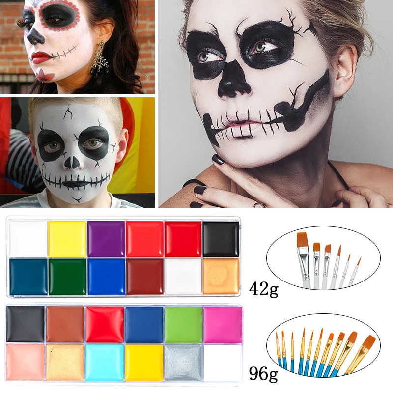 Paint Body Makeup Halloween Face Body Art 12/20 Colors Painting Kit with Brushes Safe Ingredient Available for Kid and Adult 240625