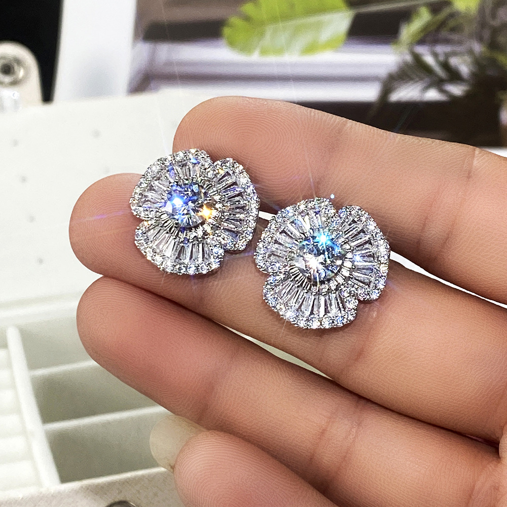 Sterg Sier Round Topaz wer Stud Earrings for Women, Wedding, Party, Jewelry