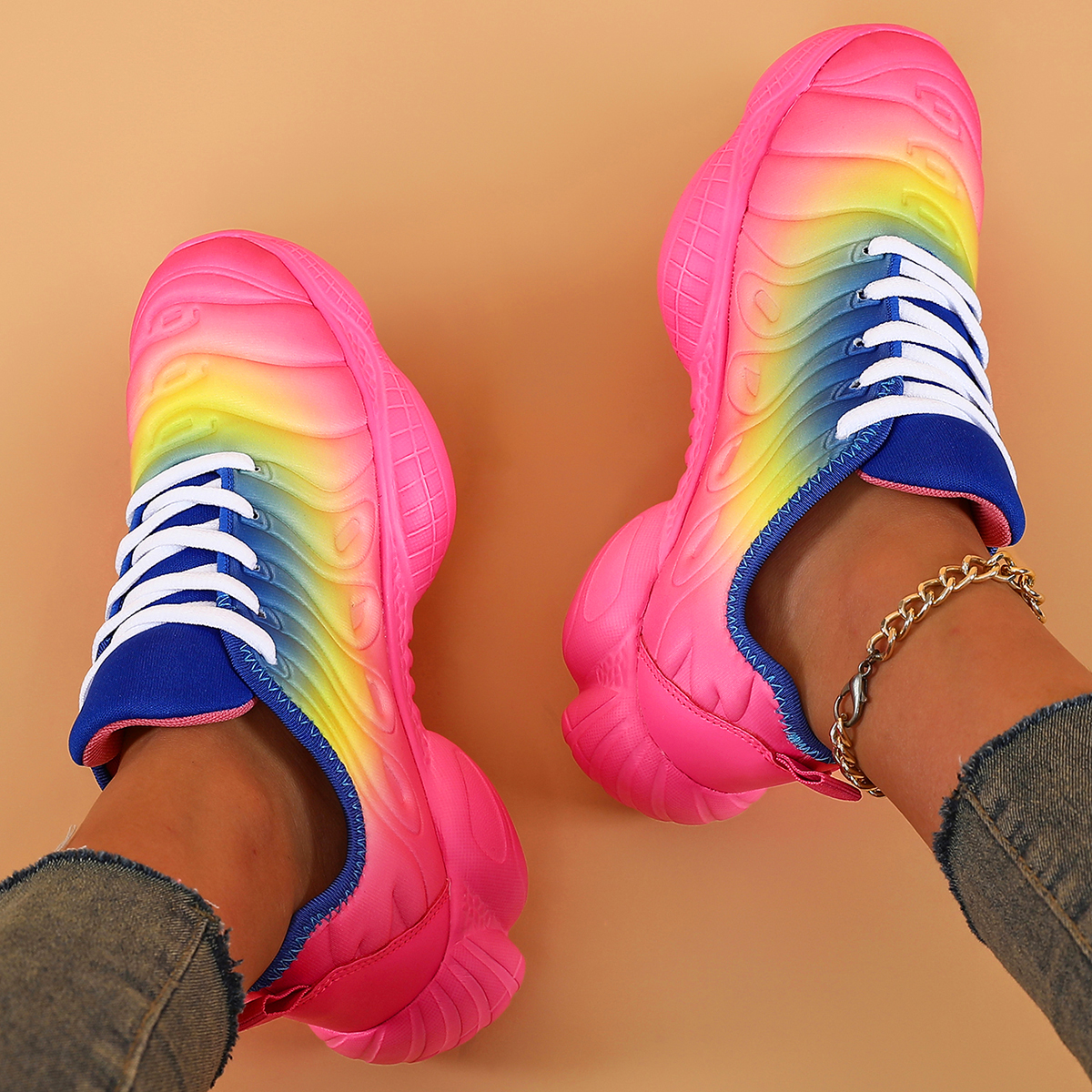 New Candy Color Men Transparent Bottom Sneakers Running Shoes Women Hiking Shoes Couple Autumn Rainbow Sports Shoes wholesale