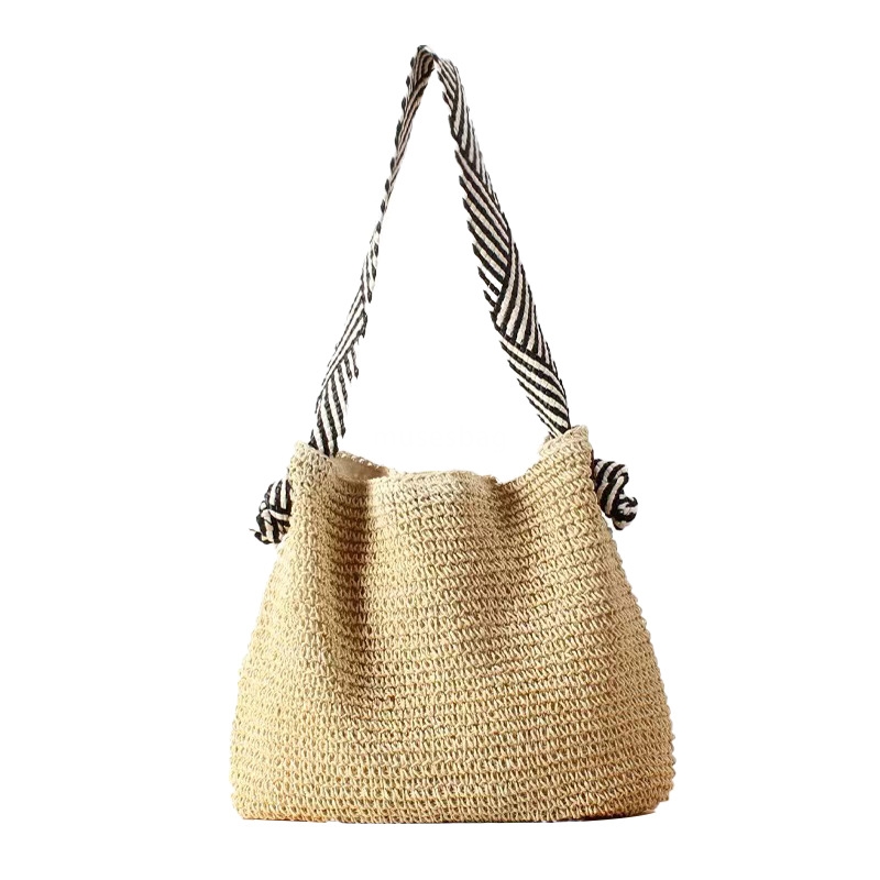 Designer Women's High Quality Retro Large Capacity Korean Wind Instagram Navy Wind Straw Woven Bag Handmade One Shoulder Practical Versatile Vaca