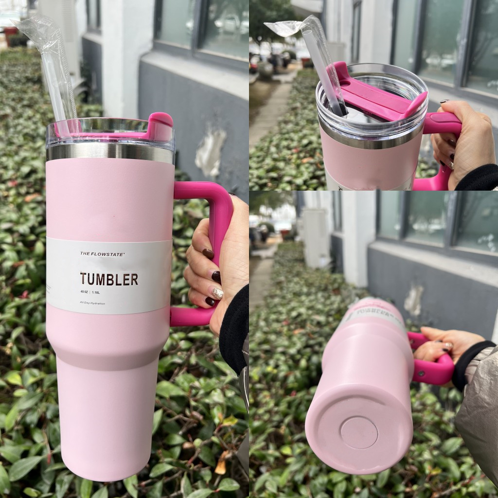 US Stock Cobrand Winter Pink Flamingo 40oz Mugs Stainless Steel Tumblers With Handle Insulated Lids Straw Coffee Termos Water Bottles Travel Car Cups 