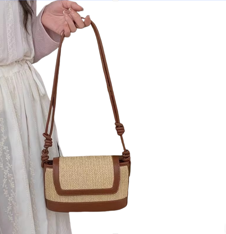 Fashionable women's designer retro multifunctional summer woven straw bag beach vacation beach bag high-end single shoulder diagonal cross small 
