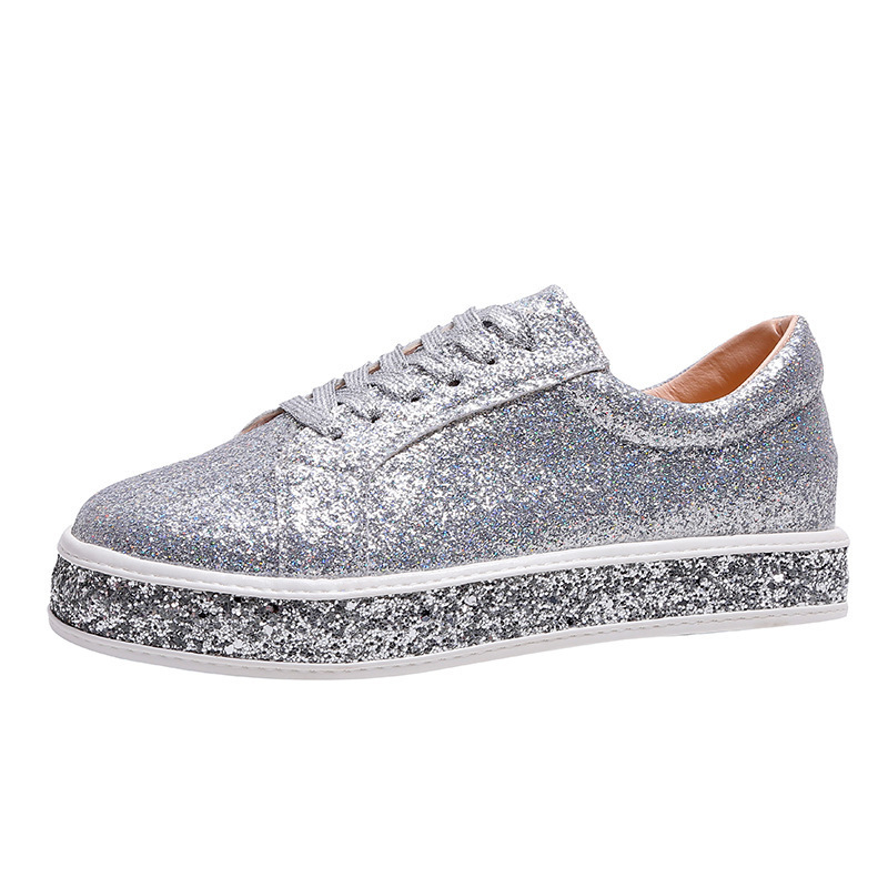 2022 Autumn New Women Glitter Flat Sneakers Casual Female Mesh Lace Up Bling Platform Comfortable Plus Size Vulcanized Shoes