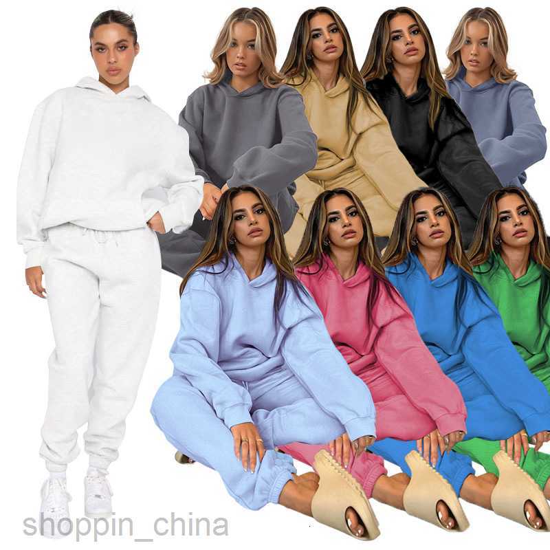 Women's Tracksuits Fashion solid color sports jogging suit Solid Color Hooded Pullover Long sleeved Sweetheart Cotton Feet Closing Long Pants Set