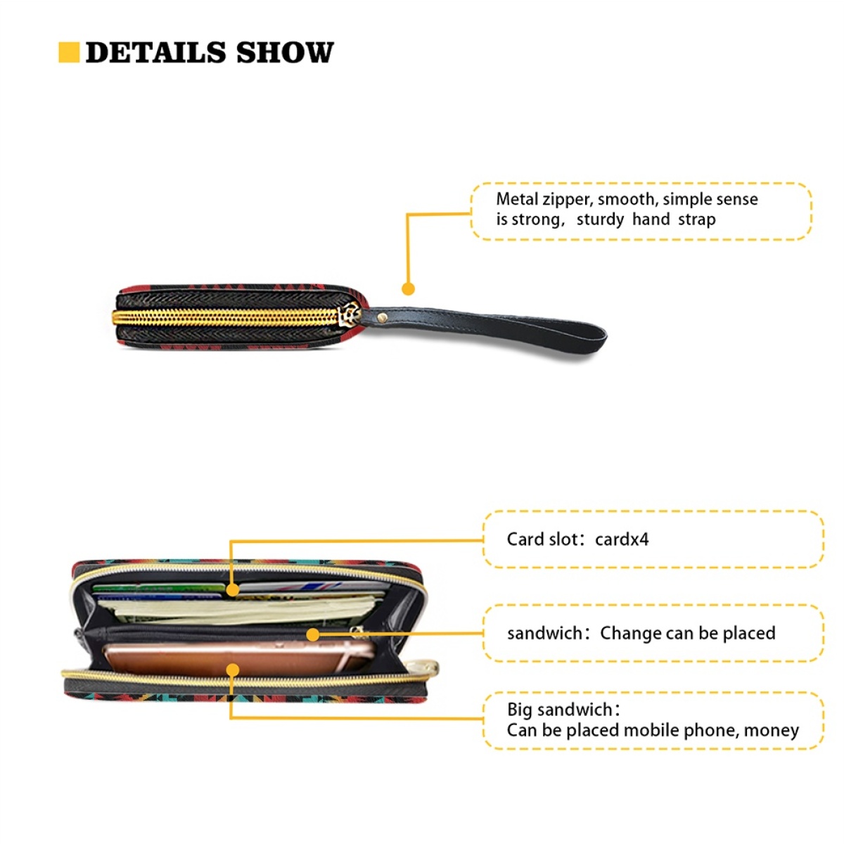 DHwanglijia Tribal Aztec Print Leather Wallet for Women Casual Wrist strap Women's Purse Zipper designer bag Credit Card Holder Female carteras d