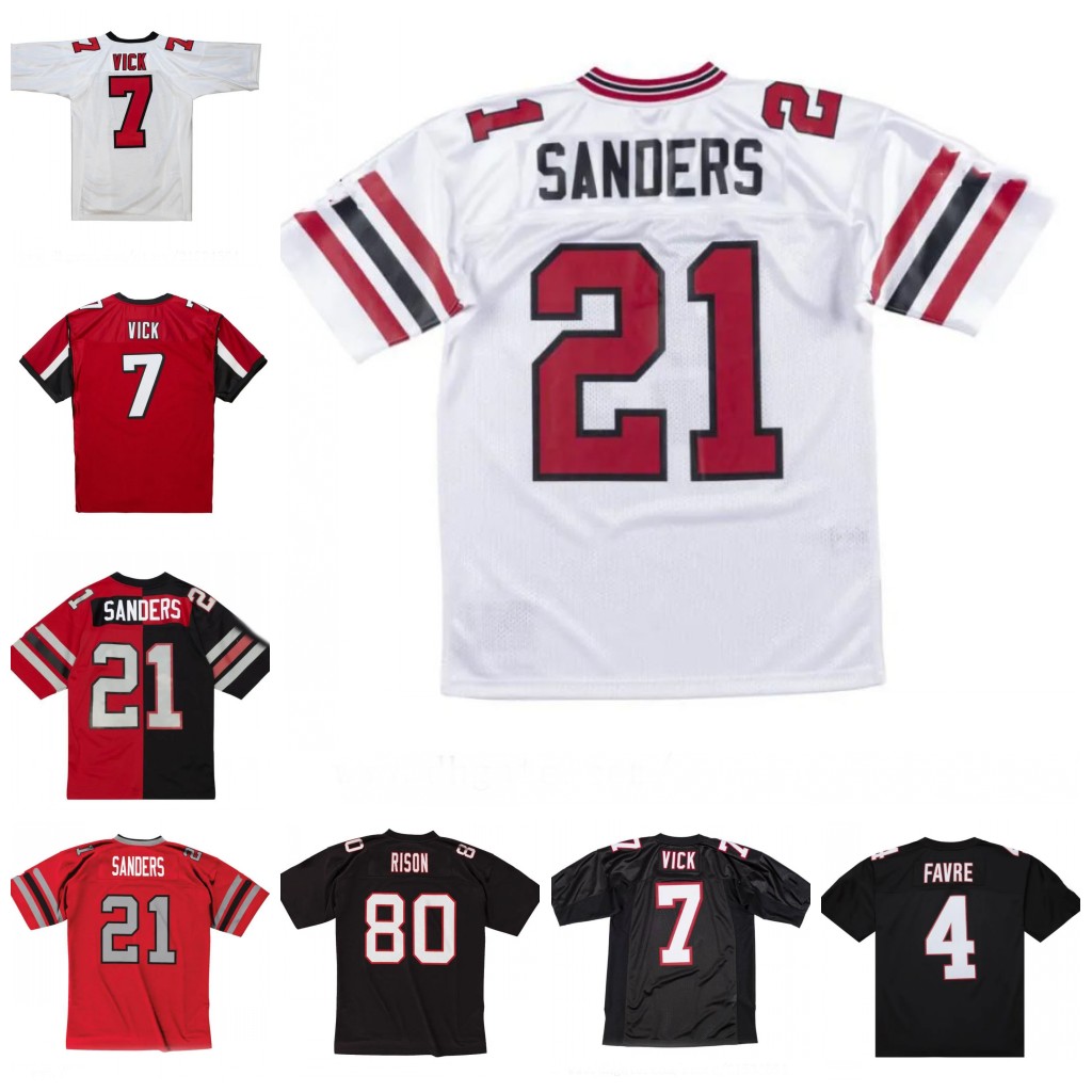 Stitched football Jersey 21 Deion Sanders 80 Legacy Andre 7 Michael Vick 1989-2002 black red white mesh retro Rugby jerseys Men Women Youth