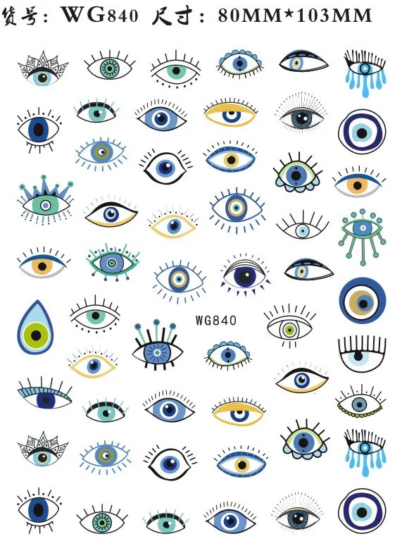 Nail Art Stickers Water Decals Eyes Stripe Nail Art Decorations for Manicure Accessories Press on Nails Foil Stickers and Decals 240620