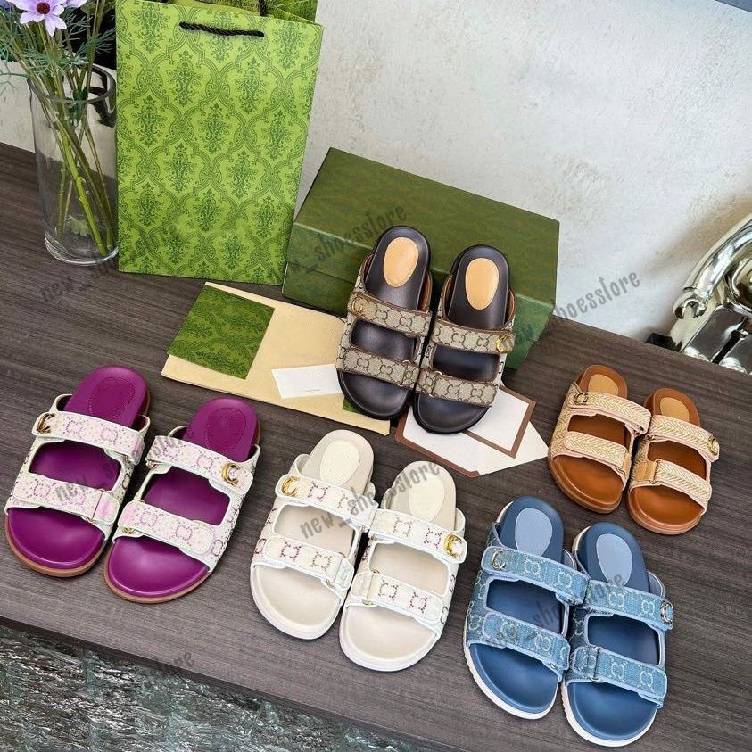 Classic Women Summer Slippers Sandals 2024 Striking Gladiator Slipper Leather Outsole Perfect Flat Canvas Plain Sandal Slides 35-42