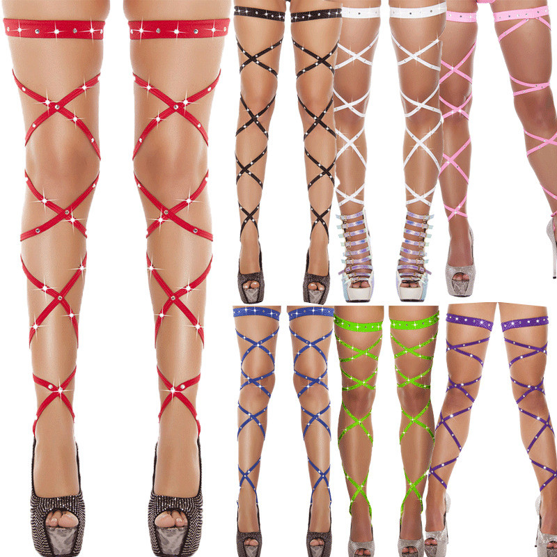 Hot Fishnet Sexy Bling Stockings Long Pantyhose Women Thigh-High Rhinestone Crystal Shinny Leg Wraps Stocking Lingerie Bandage