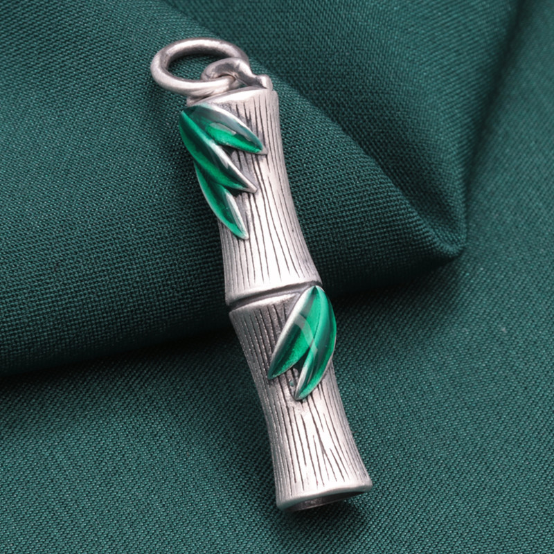 Ethnic 999 Silver Bamboo Branch Leaf Whistle Pendant Jewelry Retro Pure Silver Long Pendant for Men and Women DZ022