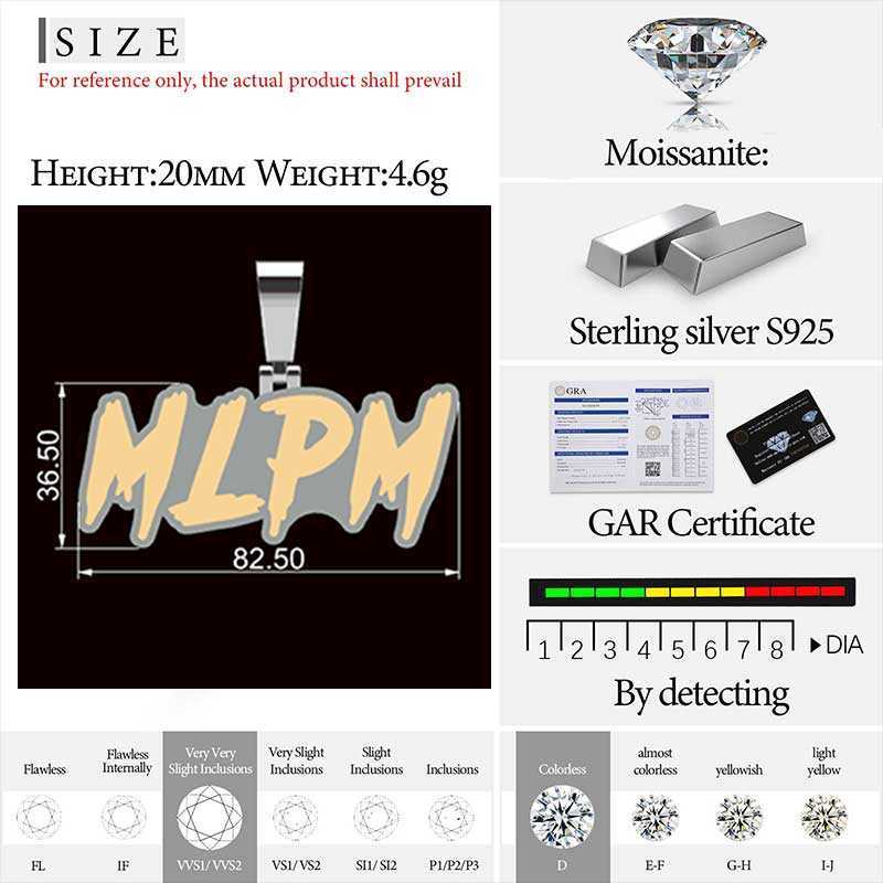 High Quality Custom Styles Letter Sier Moissanite Iced Out Name Pendant Necklace For Men Hip Hop Jewelry Gifts