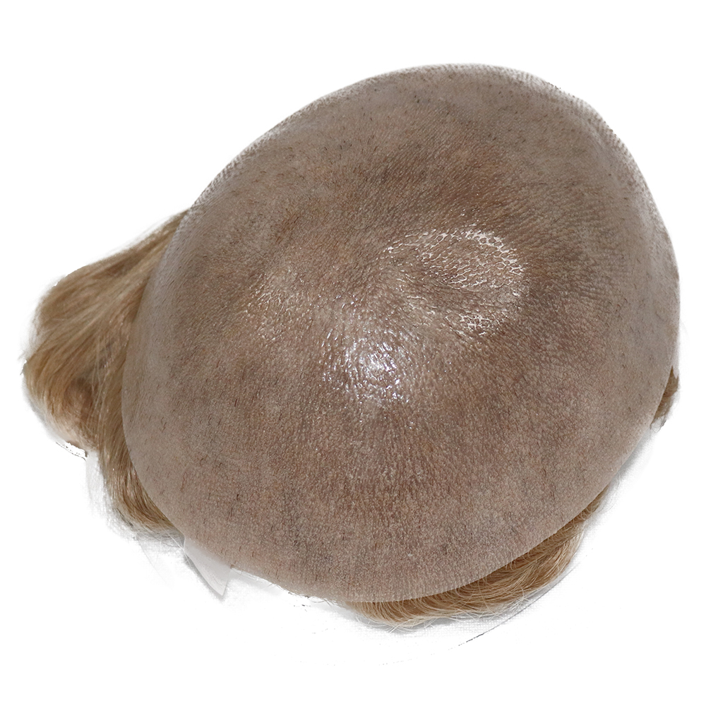 Mens Hairpieces Toupee for Men Blonde Human Hair Mens Wigs Real Hair Replacement System Human Hair, Thin Skin 0.03mm V-looped