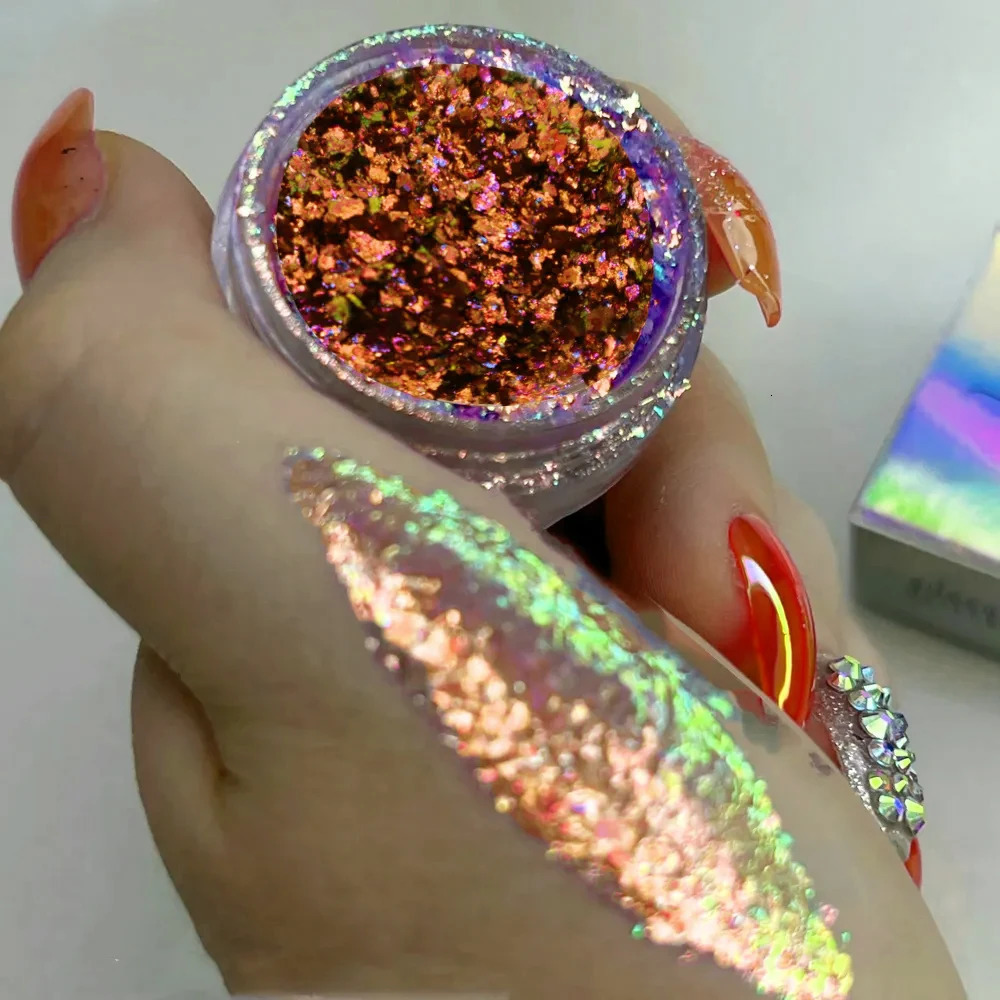 Christmas Chameleon Glitter Flakes 1Jar1-2g Holographic Color-Changed Chameleon Sequins Red/Green Manicure Chameleon Flake 240620