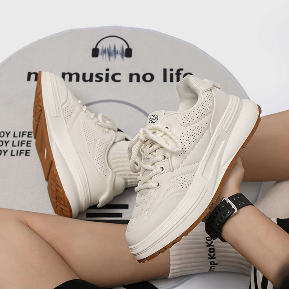 Ddmysports New Bread Out Of The Street Small White Board Genuine Leather Thick Sole Eightening Men S Leisure Sports Dad Shoes OUTDOOR