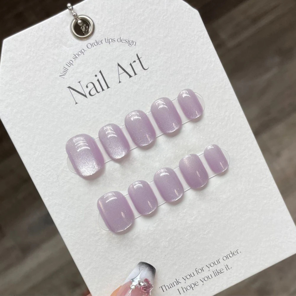Short Glitter Press On Nails Handmade Acrylic Full Cover Professional Japanese Nail Sticker Sweet Artificial Nails 240620