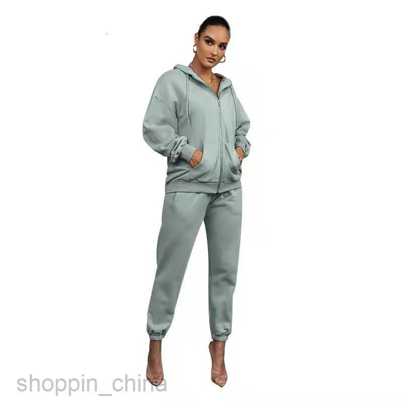 Women's Tracksuits Fashion solid color sports jogging suit autumn winter solid color cardigan hooded pants women urban leisure Plush Long Sleeve 