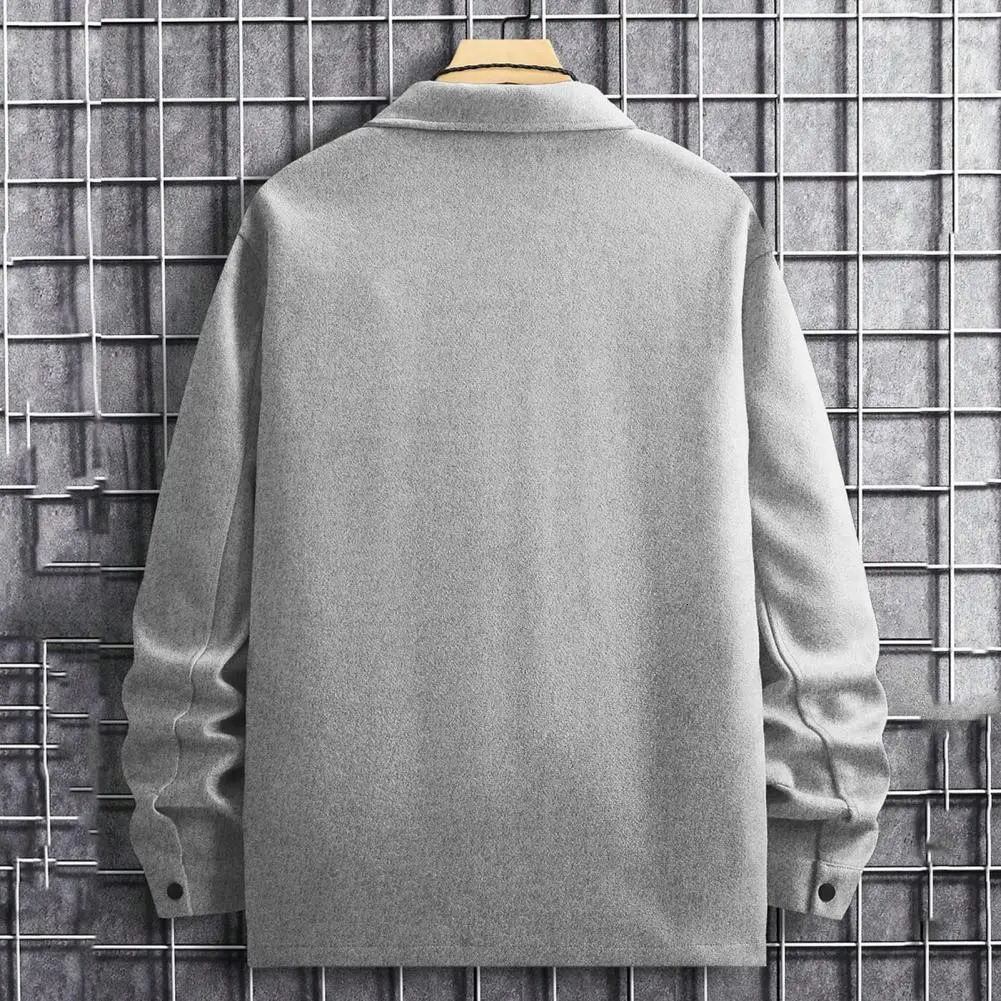Men Button-down Mens Solid Color Lapel Shirt Jacket Autumn Winter Long Sleeve Casual Coat with Flap Pockets Single 240615