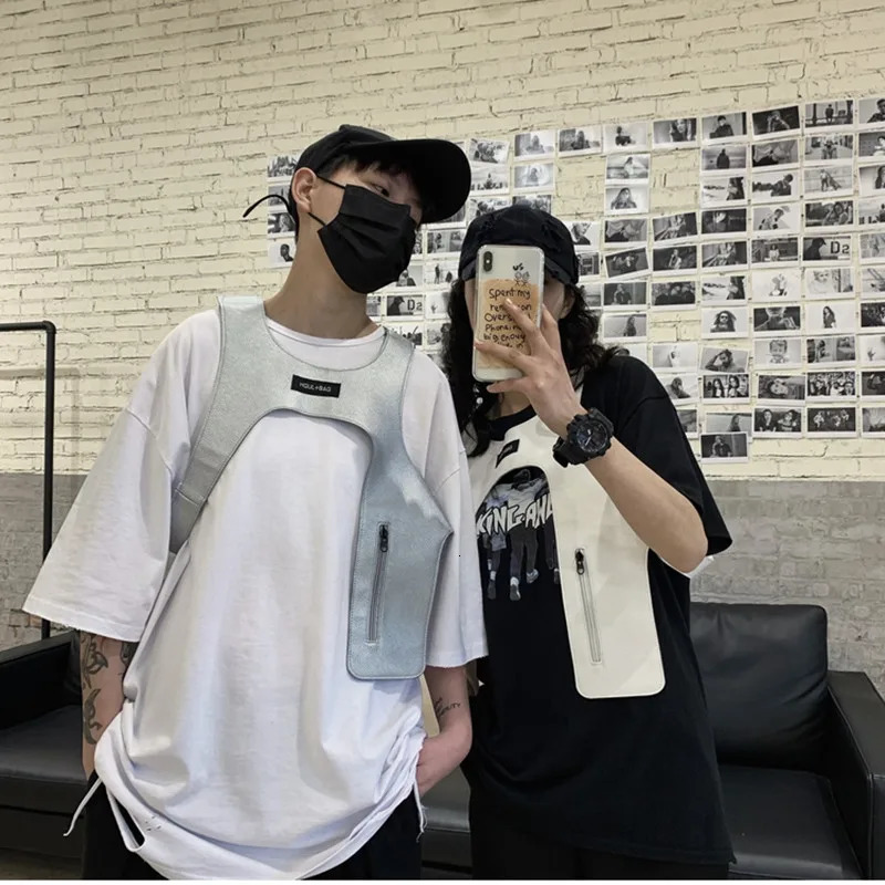 Men irregular punk hip hop leather vest hollow out PU leather sleeveless jacket man vintage casual cropped waistcoat veste homme 240618