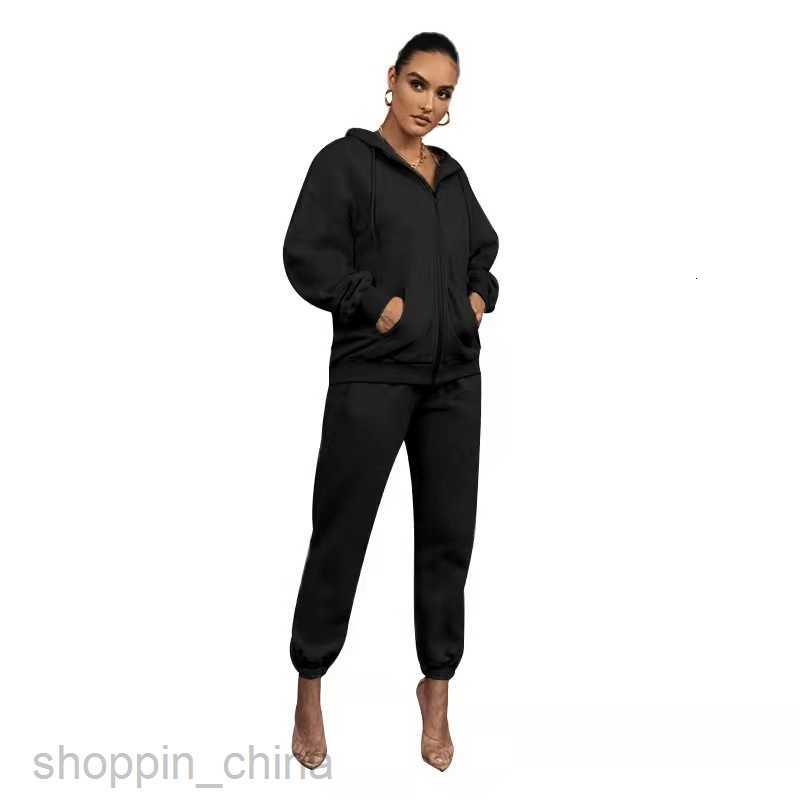 Women's Tracksuits Fashion solid color sports jogging suit autumn winter solid color cardigan hooded pants women urban leisure Plush Long Sleeve 