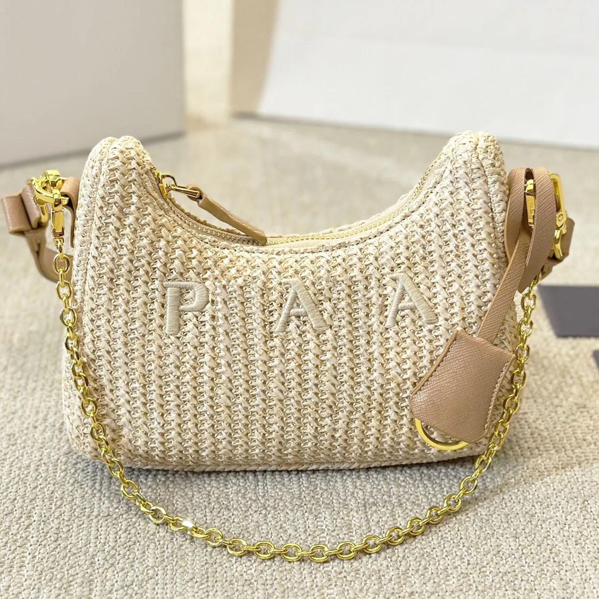 Designer Straw Bags Woven Woman Embroidered Shoulder Nylon 2005 Hobos Handbag Totes summer underarm bag Chain Purses High Quality Crossbody Bag