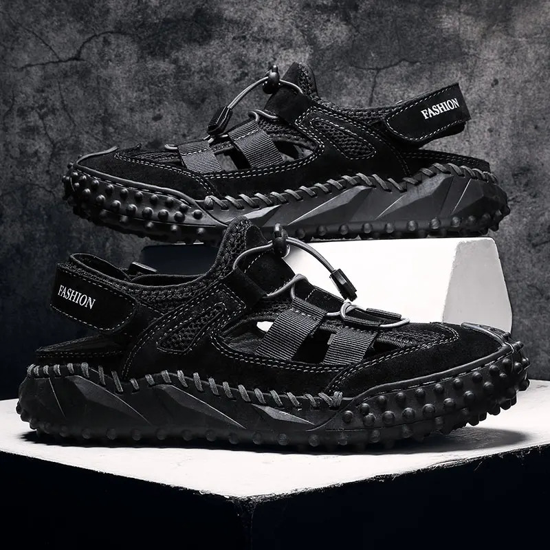 Hollow Out Summer Flats Genuine Leather Mens Casual Shoes Outdoor Men Leather Sandals for Men Handmade Beach Shoes Roman Shoes 240620