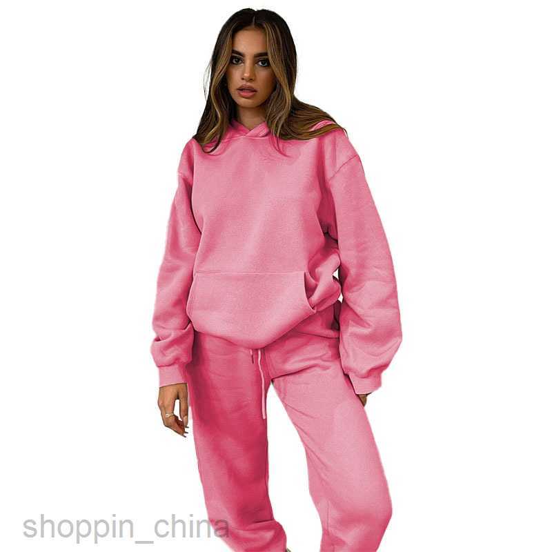 Women's Tracksuits Fashion solid color sports jogging suit Solid Color Hooded Pullover Long sleeved Sweetheart Cotton Feet Closing Long Pants Set