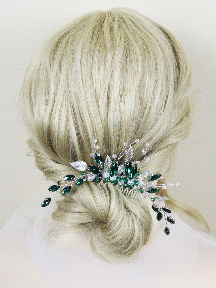 Green Rhinestone Bridal Hair Comb Crystal Wedding Head Jewelry Bride Hair Accessories for Women and Girls Bridesmaid Decor Gifts