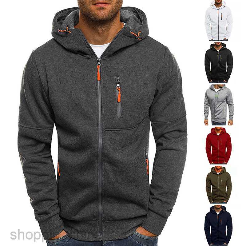 Men's Hoodies Sweatshirts Men's Spring and Autumn Sports Leisure Fitness Loose Zipper Solid Color Sweater Men's