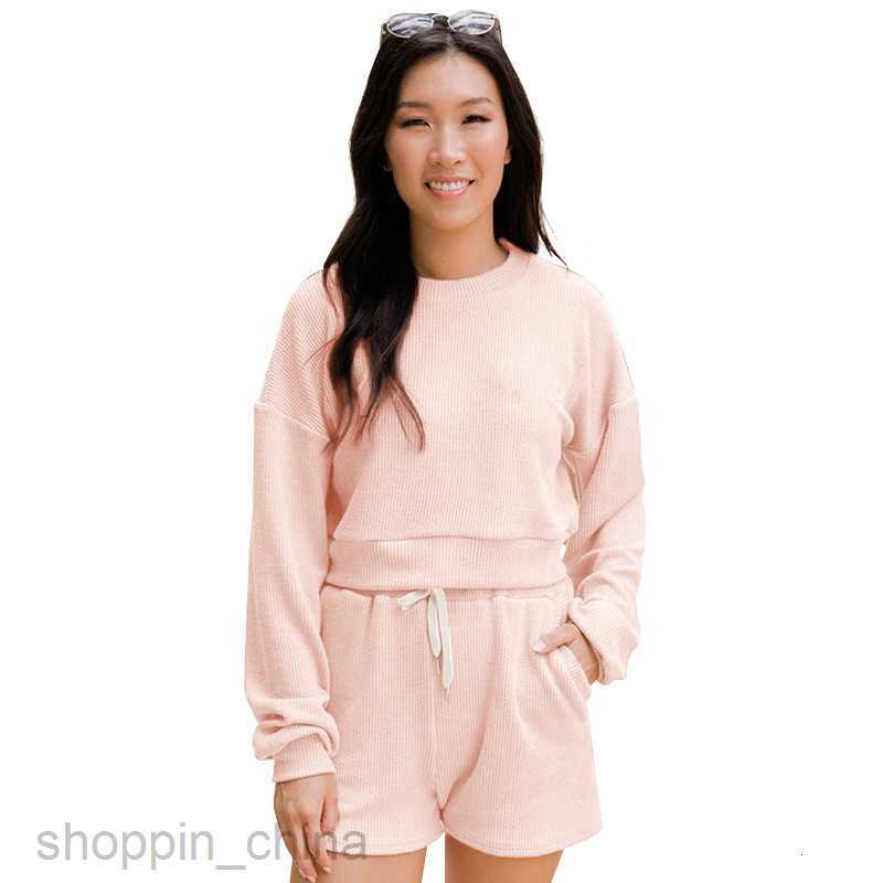 Women's Tracksuits Fashion solid color sports jogging suit Solid Round Neck Pullover Long Sleeve Sweater Women's Fashion Casual Shorts Sets