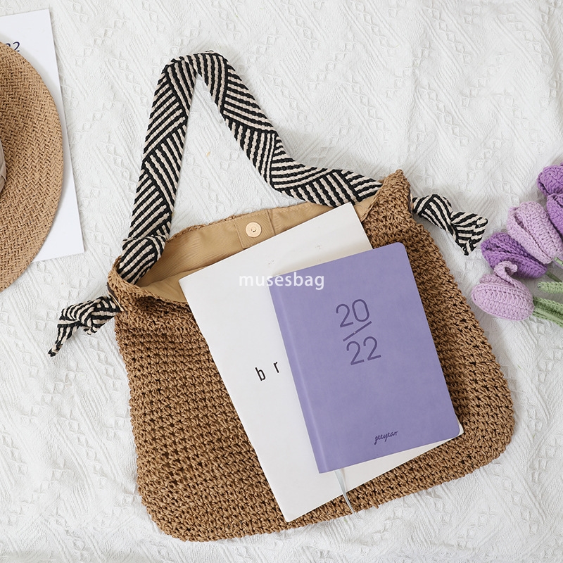 Designer Women's High Quality Retro Large Capacity Korean Wind Instagram Navy Wind Straw Woven Bag Handmade One Shoulder Practical Versatile Vaca